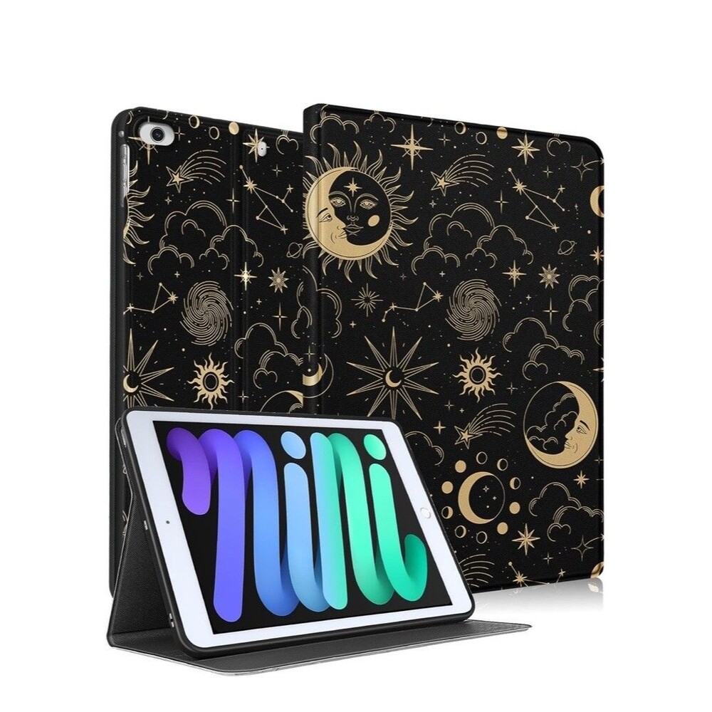 Ipad Mini Folio Case with Gold Celestial Print - Black